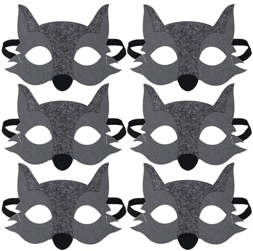 FUIPVGI 6 Stück Wolf Fühlte Halb Tier Maskerade Masken Wolf Tiere Tiere Gefühlt Halb Für Halloween wolf-maske Masken Cosplay Requisiten für Kostüm Zubehör Weihnachten Dekorationen Partei (Grau)