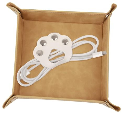 Zssxysm Schmuckschale Schmucktablett, Taschenleerer mit Kabelclips, PU-Leder Schlüsselschale, Schlüsselorganizer, Büro Aufbewahrungsbox für Geldbörsen, Uhren, Schlüssel, Münzen, Handys (Hellbraun)