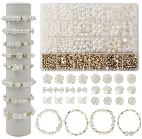Vielseitiges Perlen-Set für Armbänder Glasperlen zum Auffädeln, Bastelperlen, Loom Bänder, Freundschaftsarmbänder zum Selbstgestalten, DIY Schmuckset für kreatives Basteln