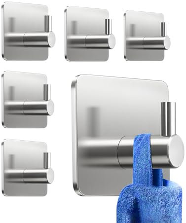 KollyKolla Ganci Adesivi Autoadesivi Acciaio Inox, 6 Pezzi, Ganci Adesivi per Quadri, Senza Forare, per Bagno e Cucina, Rimovibili Senza Tracce, Soggiorno, Ufficio, Multiuso Accessori Bagno, Argento