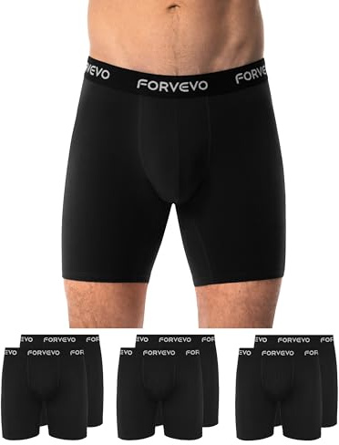 FORVEVO Boxershorts Herren Lang Bein Bauwolle 6er Pack,Atmungsaktiv Unterhosen Männer,Weiche Elastisch Unterwäsche,Sport Unterhosen Männer(Schwarz,Gr.3XL)