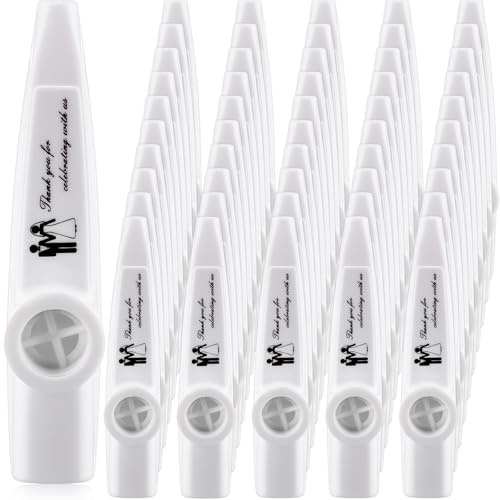 Lenwen 50 Pcs Wedding Party Favors for Guests Bulk White Wedding Kazoos Plastic Kazoo Musical Instruments for Guitar Ukulele Violin Piano Keyboard, Engagement Bridal Shower Gifts for Adults