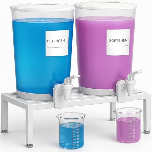 Lifewit 2 st. tvättmedelsdispenser med mätkoppar, metallstativ, 3 l behållare för flytande tvättmedel, blek- och sköljmedel