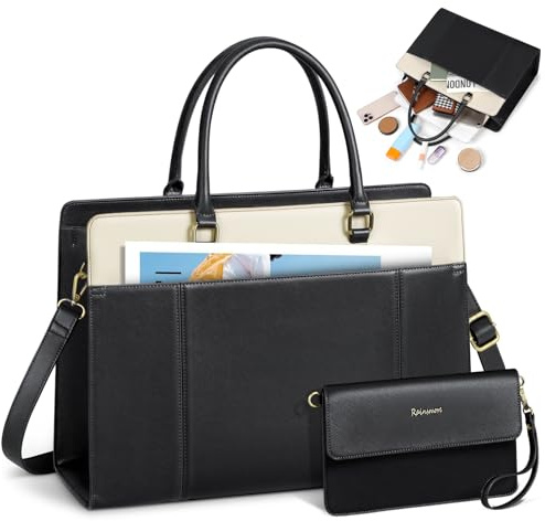 RAINSMORE Bolso Universidad Mujer Bolso Mujer Grande con Clutch Impermeable Ordenador Portatil 15.6 Pulgadas Bolsa Trabajo Shopper Oficina Negro