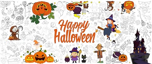Halloween Mal-Tischdecke für Kinder 183 x 76 cm, Ausmal-Tischdecke Papier, “Malen Sie Ihre eigene“ Halloween Deko Bastelset für Party & Familienaktivität