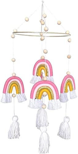 Carillon a vento da giardino, decorazione per la casa, da appendere, con nappe arcobaleno, per artigianato, stanza dei giochi, ciondolo fatto a mano in cotone intrecciato decorazione (C)