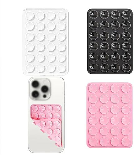 3Pack Silicone Suction Phone Case with 24 Double Sided Anti-Slip Grips | Hands-Free Phone Holder Sticky Pad Multipurpose Mobile Mount for Shower Mirror Wall Selfies Videos Gifts