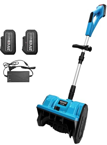 SOCROTO Wireless Snow Shovel Electric Snow Blower 20 V 12 Inch Adjustable Auxiliary Handle Straightening Plate Snow Thrower with Two 4Ah Batteries, Battery Charger, Gloves and Glasses