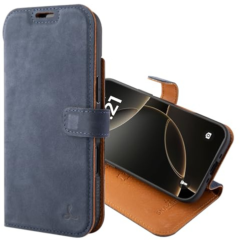 Snakehive Genuine Leather Wallet Case for iPhone Air – Flip Cover with Card Slots & Stand (Navy)