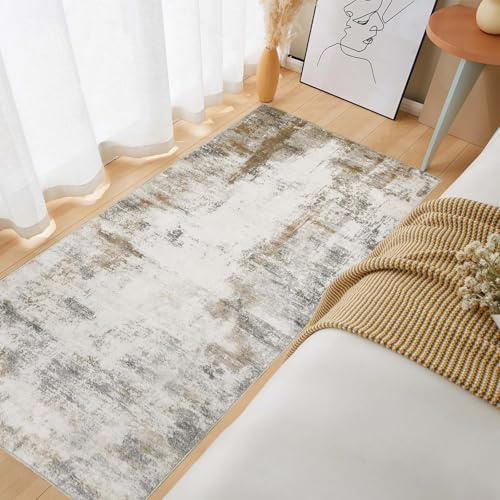 Famibay Tapis Couloir Long 60x120cm Lavable en Machine Tapis Cuisine Antidérapant Doux Poil Ras Moderne Abstrait Beige Marron Tapis De Passage Cuisine Chambre