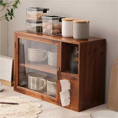 Portabicchieri in legno a 2 livelli con anta in acrilico, elegante supporto per tè Matcha con scatola per fazzoletti, salvaspazio, accessori per bar da caffè per casa e ufficio