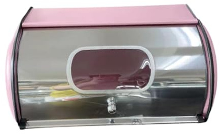 YEJBBUC Panera de metal portátil con tapa enrollable para cafetería, productos horneados, hogar, color rosa, 34,5 x 23 x 14,5 cm