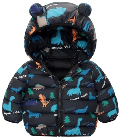 Happy Cherry Bambina Bambino Inverno Autunno Giacca Manica Lunga Cappotto Piumino con Cappuccio Carino Neonato Giubbotto Trapuntato Caldo Comodo Nero 6-12 Mesi