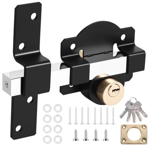 Kinberry Serrure de portail robuste de 50 mm de long pour portails en bois ou porte de garage, serrure de portail de jardin résistante aux intempéries, verrouillage à clé double face, facile à