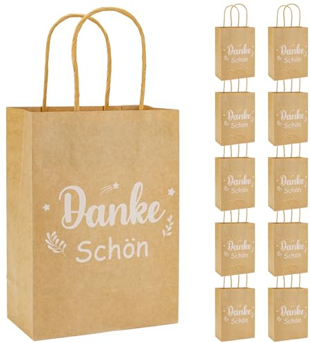 10 Stück Geschenktüten Kleine Danke Tüten Papiertüten Dankeschön | 21 x 15 x 8 cm Tüten Danke Geschenktüte mit Henkel für Ihre Weihnachts, Halloween, Geburtstags, Hochzeits