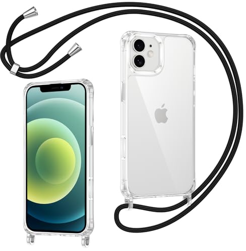 Coiwxmoi Coque pour iPhone 11 avec Cordon, Transparente [Anti-Jaunissement] [Antichoc] Coque TPU Bumper Silicone Housse avec Chaîne Lanière Collier Réglable Protection Case pour iPhone 11, Noir