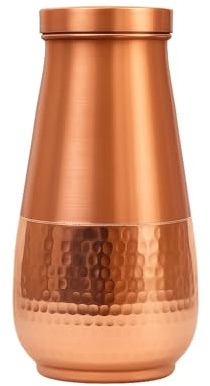 COPPAYA Pure Copper Bedside Carafe with Half-Hammered Honeycomb Design, 1000 ml, Ayurvedic Water Storage Pitcher, Made in India