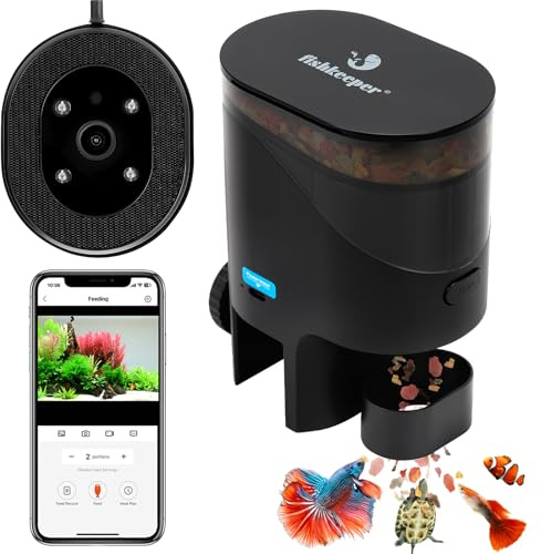 fishkeeper WiFi Automatischer Futterautomat Aquarium mit HD Kamera und APP | App-Steuern Programmierbar Fischfutter Automat mit Timer, 230ml Futterspender für Flocken, Schildkröten, Wlan (2,4/5 GHz)