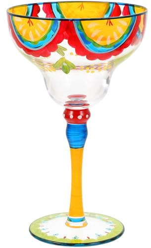 Uonlytech Vaso de Margarita Pintado a Mano, Copa Decorativa de Cristal Artístico, Capacidad Media, Diseño Colorido Motivos Frutales, Adecuado para Cócteles y Fiestas en Hogar y Bar
