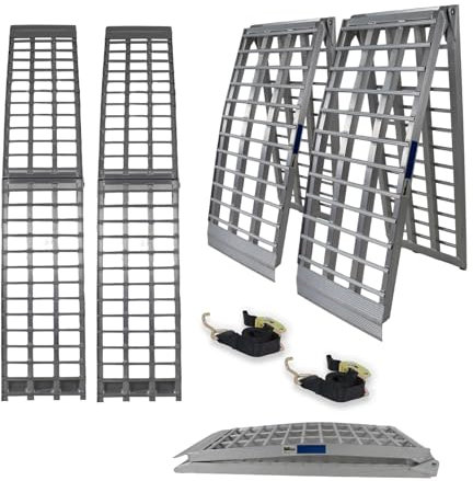 TRUTZHOLM 2 x Auffahrrampen 230 cm 1360 kg Traglast Alu klappbar grau Riffelstab Rampe Verladerampen