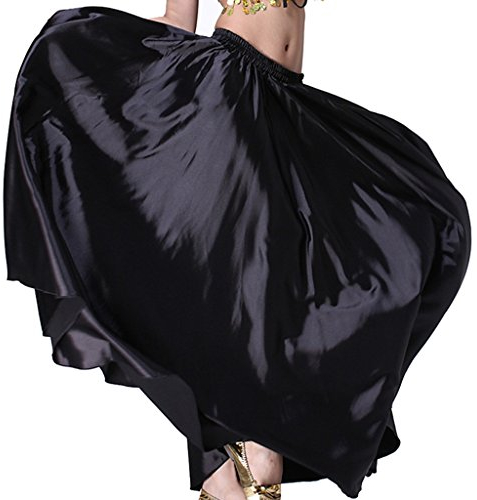 Wuchieal Bauchtanz Satin Rock Professionelle Tänzer Glänzender Full Round Swing Dance Skirt (Schwarz, One Size)