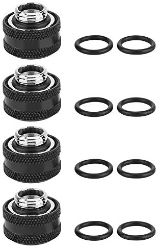 Kafuty Raccordi Compressione Raccordi PC in Ottone Raccordo a Compressione del Raffreddamento ad Acqua del Computer per Tubo Rigido 16mm (4 Pezzi Neri)