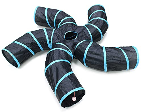 Bemodst Katzentunnel, 2-Wege/3-Wege/4-Wege/5-Wege Faltbar Kätzchen Tunnel Katzenspielzeug interaktives Pop-Up-Labyrinthhaus-Spielzeug für kleine Kaninchen,Welpen,Frettchen,Meerschweinchen (5-Wege)