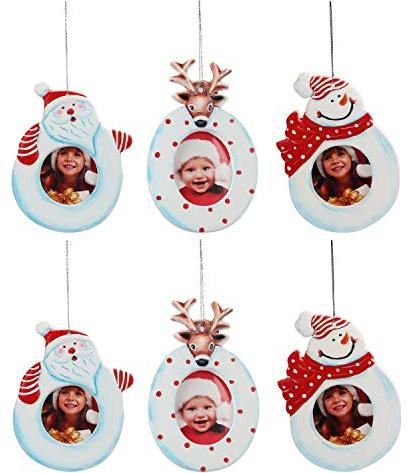 BELLE VOUS Cadre Photo Déco Noel (Lot de 6) - Taille des Photos 6,6 x 5,6 cm, 3 Designs Cadre pour Photo Suspension de Noel avec Fil pour Décoration de Sapin avec Photo de Famille et d’Amis
