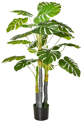 HOMCOM Monstera Pianta Artificiale per Interno ed Esterno, Pianta Finta Realistica con 20 Foglie, 120cm