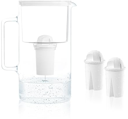 Wessper Wasserfilter Kanne Glas 3L Crystaline, Set Wasserkanne und 2 Filter AQUA CLASSIC, Wasserkaraffe für Trinkwasser Kompatibel mit Brita Classic, Dafi - Weiß