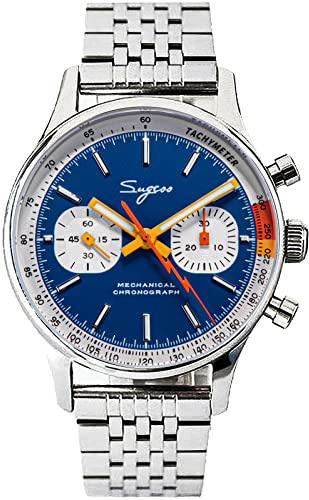 Sugess SUCHP007S 40 mm Gold SWAN Neck Chronograph Pliot Chrono Möwe ST1901 Uhrwerk Saphirglas Herrenuhr 1963, blau, Armband