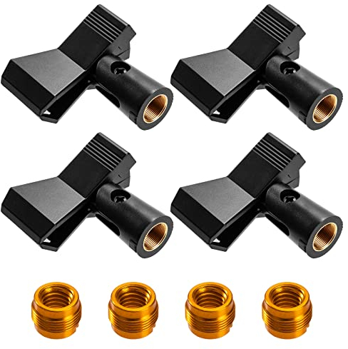 Universal Mikrofonhalter, Mic Clip Springfeder-Mikrofonclip Mikrofonklemme Klammer mit 5/8 Zoll Schraubenmutter Adapter für Wireless und Handheld Mikrofon, 4 Stück