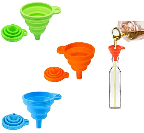 3 piezas de embudo plegable de silicona, 3 colores, pequeño embudo de cocina, juego de embudo para transferencia de líquidos de cerveza, aceite (pequeño)