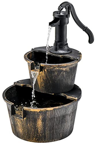 COSTWAY Fontaine en Cascade Extérieure à 2 Étages avec Pompe Réglable, Puit Décoration de Jardin/Cour Autoportante de 68 cm en PP de Style Rustique (Bronze)