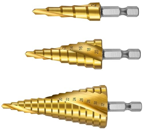 Juego de 3 brocas cónicas de titanio HSS, vástago hexagonal, 4-12/20/32 mm, herramientas de perforación de metal