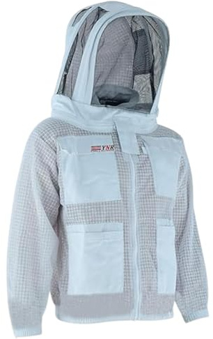 YNR Ventilated Beekeeping Jacket - Three Layer Ultra for Men and Women with Fencing Veil, Professional Sting Proof Beekeeper Hoodie, Premium White Fabric Polycotton Bee Jacket | (Medium)