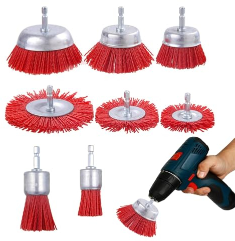 8 Pezzi Spazzola In Nylon Abrasivo,Trapano Con Spazzola In Nylon Con Albero Da 1/4,Spazzola a Tazza Metallica In Nylon,Per Trapano Perfetto Per Rimuovere Ruggine/Corrosione