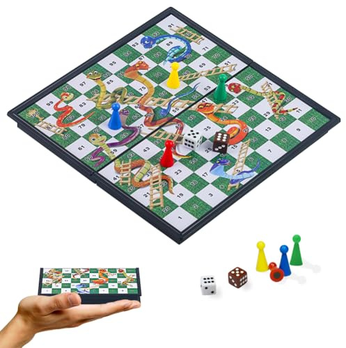 KOKOSUN Snakes and Ladders Travel Game - Mini Magnetic Portable Classic Strategy Board Game Set - 20 Centimeters, Family Fun Game/Gift for Kids