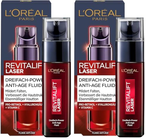 L'Oréal Paris Serum, Revitalift Laser X3, Anti-Aging Gesichtspflege mit 3-fach Wirkung, Mit Hyaluronsäure, 30 ml (Packung mit 2)