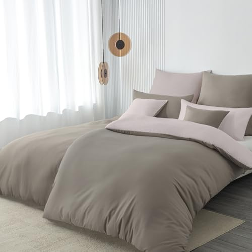 Nesture Bettwäsche 135x200 4teilig Mikrofaser, Taupe/Beige | Bettbezug 2er + Kissenbezug 2er 80x80cm mit Reißverschluss, Bettwäsche-Sets Wendebettwäsche, weich & bügelfrei, atmungsaktiv