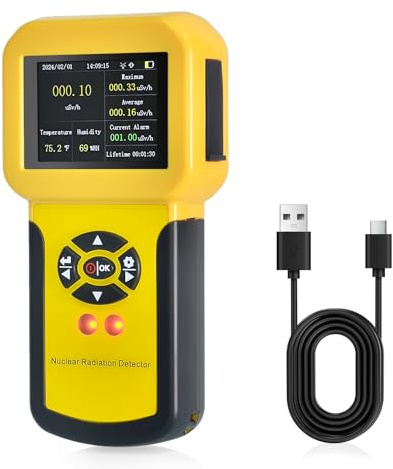 HOLDPEAK Geiger - Contador de radiación nuclear recargable con pantalla LCD, detección beta, gamma y rayos X, 5 unidades de medición, incluye dosímetro de radiación, humedad, monitor de temperatura