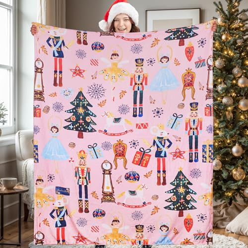 Sanchamy Nutcracker Blanket Fuzzy Christmas Nutcracker Throw Blanket with Soldier Fairy Prince Mouse Gift Pattern Decorative Blanket for Home Bed Sofa Couch-50x60 Inch