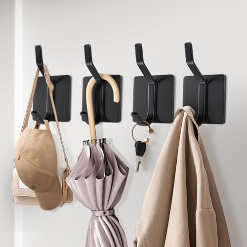 Brencco Ganci Adesivi, 4 Pezzi Appendi Accappatoio Bagno, Gancio Accappatoio Doccia, Appendi Asciugamani Bagno e Cucina, Gancio Adesivo Forte Ideale per Porta e Parete, Nero