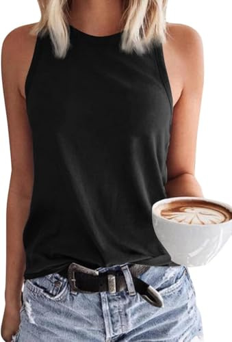 TrendiMax Damen Tank Top Ärmellose Sommer Oberteile Basic Shirt Strand Bluse Lässiges Rundhals Top, Schwarz, M