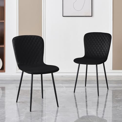 JYMTOM Samt Esszimmerstühle 2er-Set mit Rücklehne und Beinen aus Metall, Schminktischstühle Wohnzimmerstühle Retro-Design, Polsterstühle für Küche, Esszimmer und Bar 86 * 58 * 45 cm (2, schwarz)