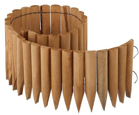 Relaxdays Rasenkante Holz, Beetbegrenzung, HBT: 20x120x2 cm, Flexibler Steckzaun, Umrandung für Beet oder Rasen, Natur