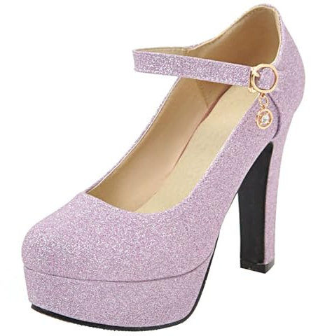 HSyc JRX Scarpe da sposa con tacco alto e tacco alto con cinturino glitter, Lilla 1, 36 EU