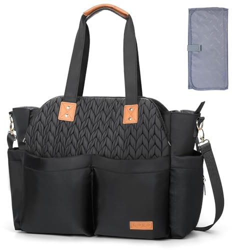 Lekebaby Borsa per cambio del pannolino del neonato grande con fasciatoio per il viaggio, 19 tasche, borsa per pannolini da viaggio per mamma e papà, borsa multifunzione per neonato, 38 x 15 x 35 cm