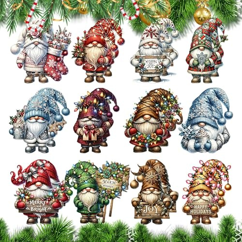 Nkmifeg Decorazioni Per Albero Di Natale A Tema,24 Pezzi Addobbi Stagionali in Legno,Ornamento per Albero di Natale - per Decoratori Domestici Porta d'Ingresso Ufficio Ghirlanda Scalinata Davanzale