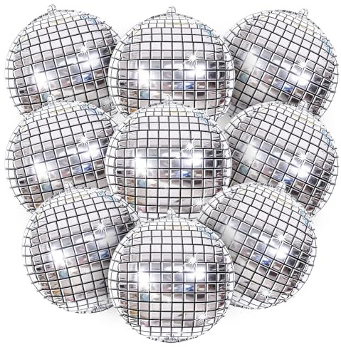 Lukinuo Discokugel Luftballon 9 Stück 22 Zoll 4D Silber Disco Folienballons Disco Party Deko Ballons für 70er 80er 90er Jahre Retro Disco Hip Hop Mottoparty Deko, Karneval, Rock'n'Roll Themenparty